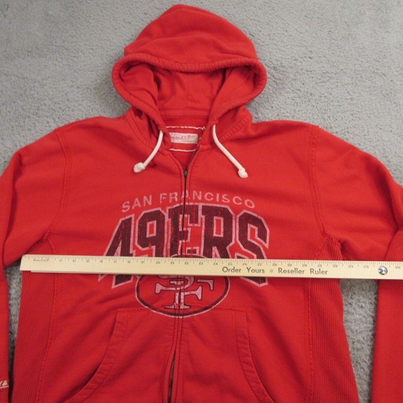 Mitchell & Ness Mens 49ers Niners San Francisco Hoodie size L Full Zip Distress - Picture 10 of 12